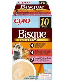 INABA Cat Ciao Bisque Variety 10x40g mix di zuppe cremose con pollo, manzo e pesce per gatti