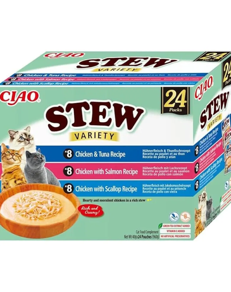 INABA Cat Ciao Stew Creamy Variety 24x40g mix prelibatezze con pollo, pesce e capesante in salsa cremosa