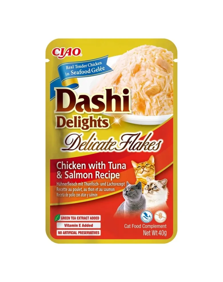 INABA Cat Dashi Delights Delicate Flakes Pollo, tonno e salmone 40g