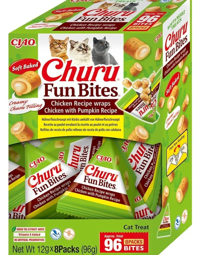 INABA Churu Cat Fun Bites Chicken with Pumpkin 8x12g wraps con pollo e zucca per gatti