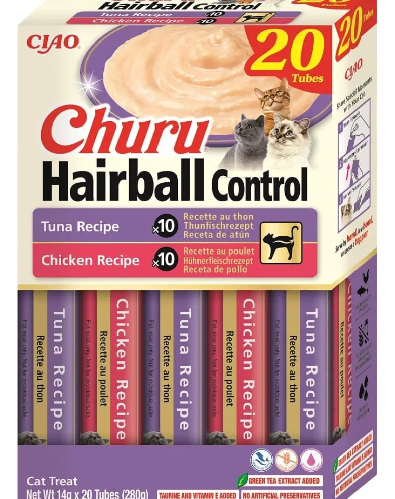 INABA Churu Cat Hairball 20x14g tonno e pollo crema snack per gatti