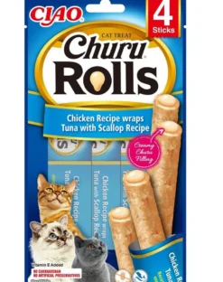 INABA Churu Rolls Chicken 4x10g involucri di pollo, tonno e capesante per gatti
