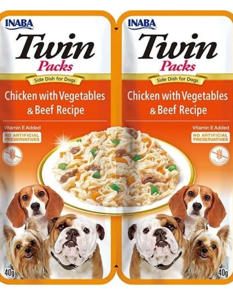 INABA Dog Twin Pollo, verdure e manzo in brodo per cani 24x40 g