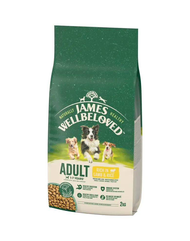 JAMES WELLBELOVED Adult 2 kg alimento secco completo per cani adulti da 1 a 7 anni ricco di agnello e riso