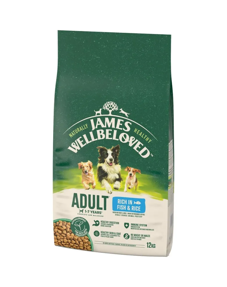 JAMES WELLBELOVED Adult 12 kg alimento secco completo per cani adulti da 1 a 7 anni ricco di pesce e riso