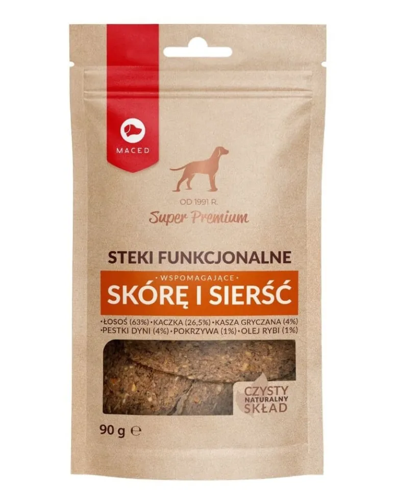 MACED Snack funzionale Salmone e anatra 90g snack che supportano la pelle e il pelo