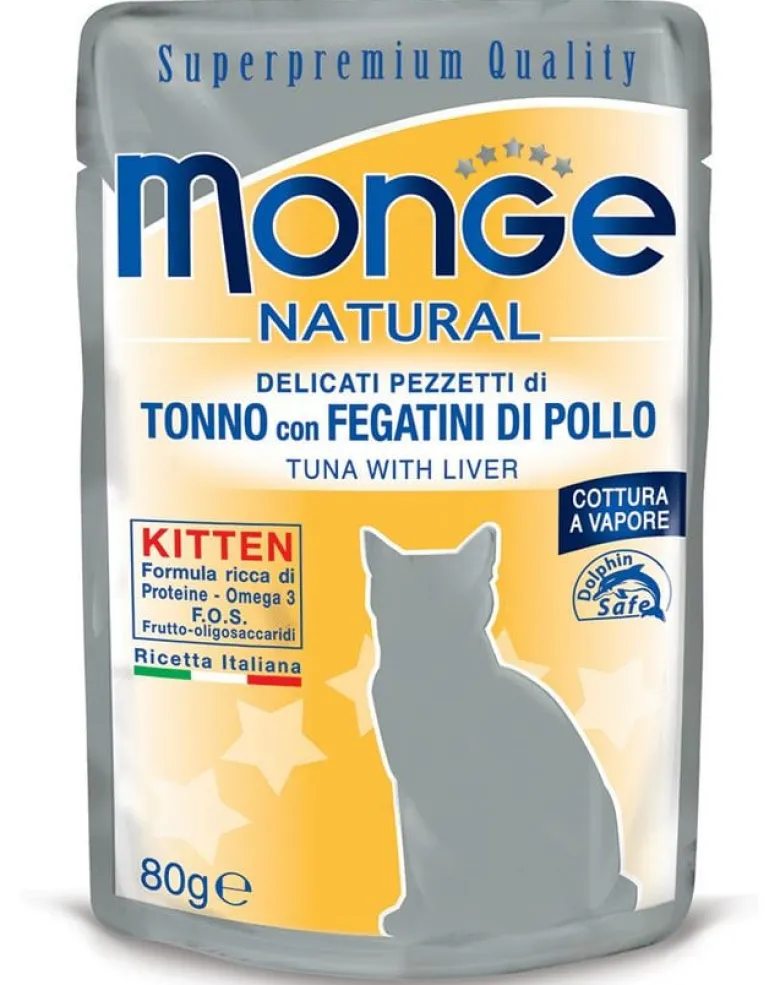 MONGE Buste Tonno con Fegatini di Pollo Kitten 80g