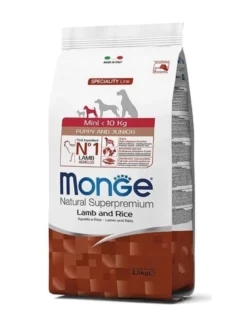 MONGE Mini Puppy cibo per cuccioli agnello e riso 2,5 kg