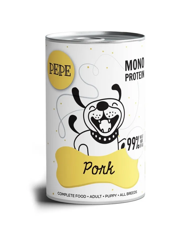 PAKA ZWIERZAKA PEPE Pork 99% (maiale) 400 g di alimento monoproteico