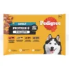 PEDIGREE Adult Protein+ bustine 4x85 g cibo umido completo per cani adulti con mix di manzo e fegato, con pollo e manzo, con tacchino e pollo, con anatra e pollo in gelatina