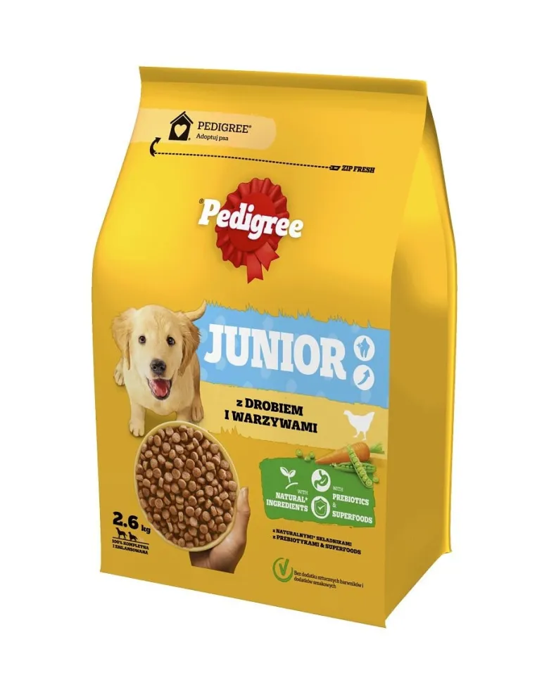 PEDIGREE Junior 3x2,6kg alimento completo con pollame e verdure per la crescita di cani di taglia grande e media