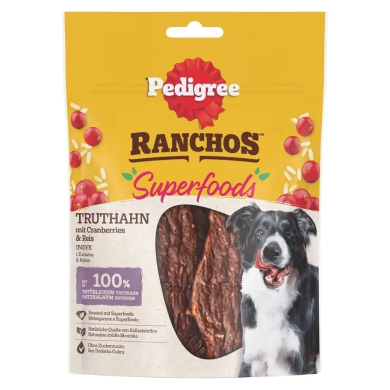 PEDIGREE Ranchos Superfoods 7x70g Alimento complementare per cani adulti con tacchino, mirtilli rossi e riso
