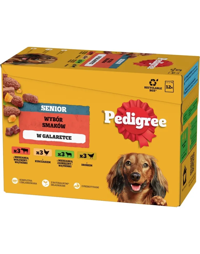 PEDIGREE Senior Scelta di Gusti bustine 12x100 g cibo umido completo per cani adulti con mix di manzo e fegato, con pollo, con mix di agnello e fegato, con pollame in gelatina