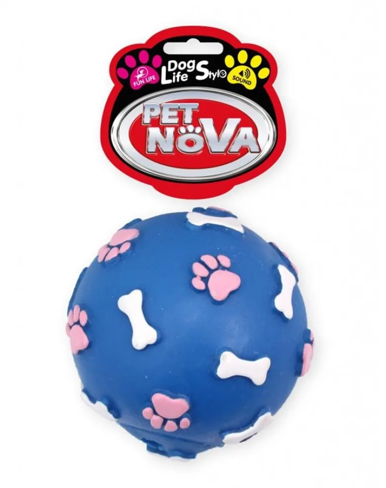 PET NOVA DOG LIFE STYLE Palla con motivo a zampe e ossa 9 cm blu