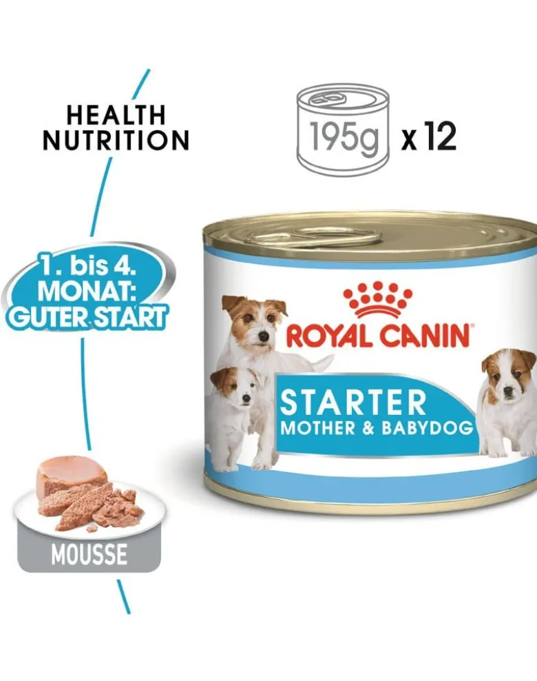 ROYAL CANIN Starter Mousse Mother & Babydog 12x195 g è indispensabile per le cagne durante la gravidanza, l'allattamento e i cuccioli