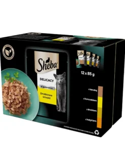SHEBA Delicacy in Jelly in bustina 12x85g cibo umido completo per gatti adulti, bocconcini in gelatina con: anatra, pollo, pollame, tacchino