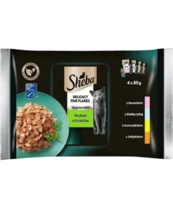 SHEBA Fine Flakes in Jelly cibo umido per gatti in gelatina con pesce bianco, salmone, tacchino e pollo 52x85g