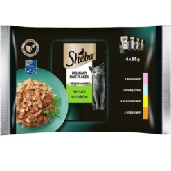 SHEBA Fine Flakes in Jelly cibo umido per gatti in gelatina con pesce bianco, salmone, tacchino e pollo 52x85g