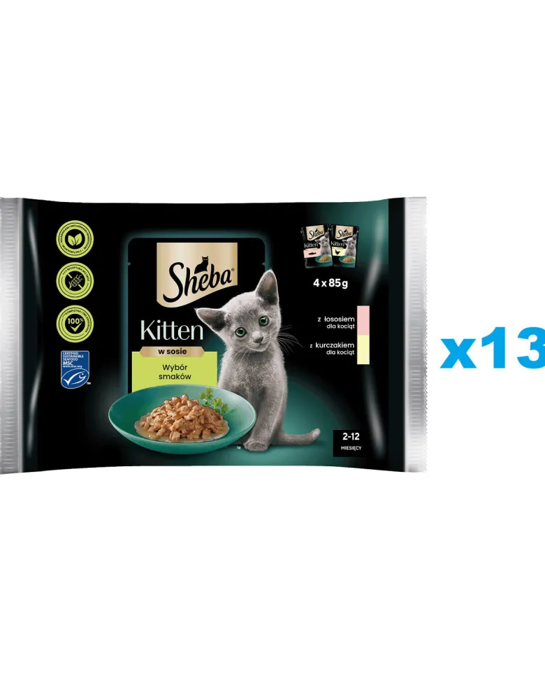 SHEBA Kitten Scelta di gusti in bustina 52x85 g Alimento umido completo per gattini, bocconcini in salsa con salmone e con pollo