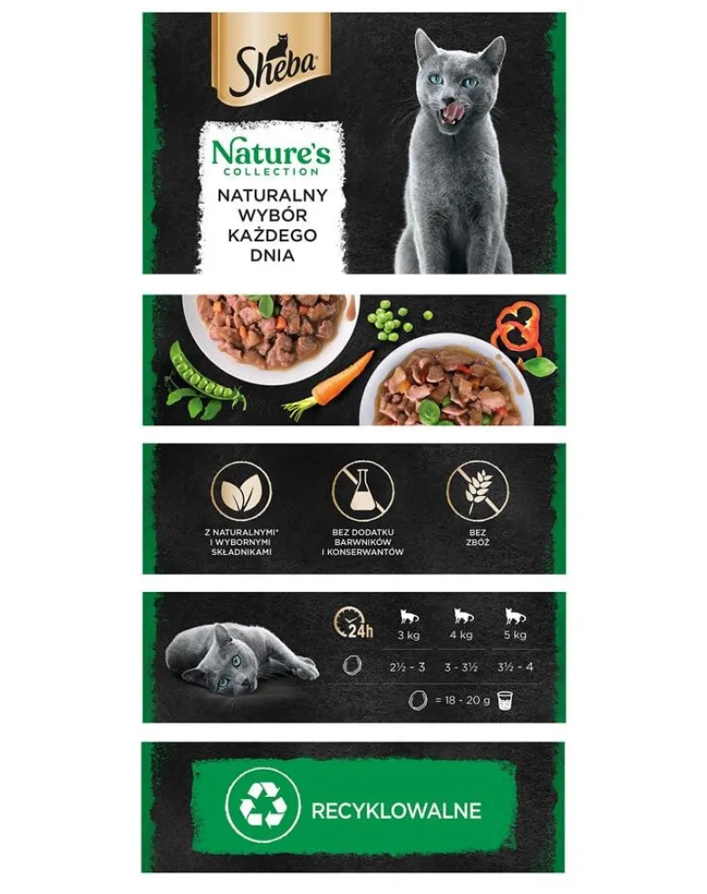 SHEBA Nature’s Collection in vaschetta 85g Alimento umido completo per gatti adulti bocconcini con salmone guarniti con piselli in salsa