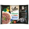 SHEBA Nature’s Collection Sapori di pesce 4x85 g Alimento umido completo in salsa per gatti adulti con tonno, salmone, merluzzo e pesce oceanico