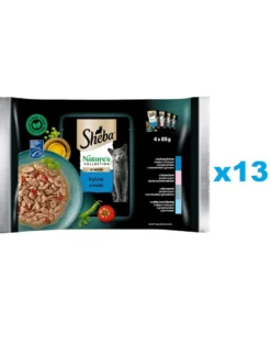 SHEBA Nature’s Collection Sapori di pesce 52x85 g Alimento umido completo in salsa per gatti adulti con tonno, salmone, merluzzo e pesce oceanico