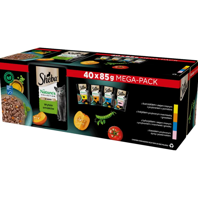 SHEBA Nature's Collection selezione di gusti in salsa alimento umido completo per gatti adulti 80x85g