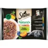 SHEBA Nature’s Collection Selezione di sapori 4x85 g Alimento umido completo per gatti adulti, bocconcini in salsa con pollo, tacchino, tonno e salmone
