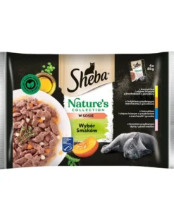 SHEBA Nature’s Collection Selezione di sapori 52x85 g Alimento umido completo per gatti adulti, bocconcini in salsa con pollo, tacchino, tonno e salmone