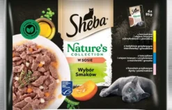SHEBA Nature’s Collection Selezione di sapori 52x85 g Alimento umido completo per gatti adulti, bocconcini in salsa con pollo, tacchino, tonno e salmone