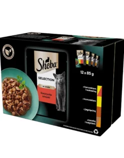 SHEBA Selection bustine in salsa 12x85g Alimento umido completo per gatti adulti con pollo e manzo, pollo, agnello, anatra e tacchino