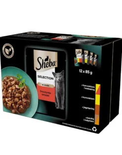 SHEBA Selection bustine in salsa 48x85g Alimento umido completo per gatti adulti con pollo e manzo, pollo, agnello, anatra e tacchino
