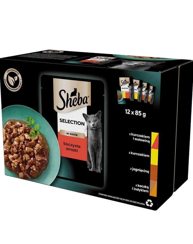 SHEBA Selection bustine in salsa 48x85g Alimento umido completo per gatti adulti con pollo e manzo, pollo, agnello, anatra e tacchino