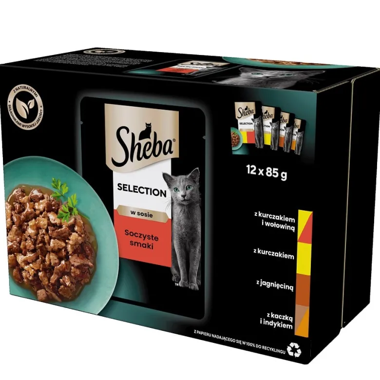 SHEBA Selection bustine in salsa 48x85g Alimento umido completo per gatti adulti con pollo e manzo, pollo, agnello, anatra e tacchino