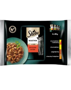 SHEBA Selection Juicy Flavours 4x85g Alimento umido completo per gatti adulti bocconcini in salsa con pollo e manzo, pollo, agnello, anatra e tacchino
