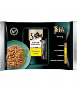 SHEBA Selection Select Slices Aromi di pollame in bustina 4x85 g Alimento umido completo per gatti adulti, bocconcini in salsa con anatra, pollo, pollame, anatra e tacchino