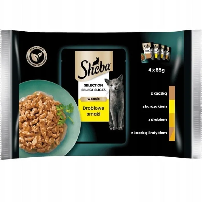 SHEBA Selection Select Slices Aromi di pollame in bustina 53x85 g Alimento umido completo per gatti adulti, bocconcini in salsa con anatra, pollo, pollame, anatra e tacchino