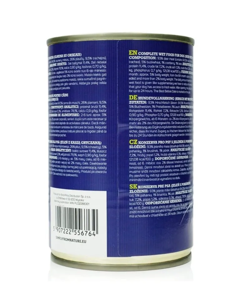 SIMPLY FROM NATURE senza cereali - Cervo e grano saraceno 400 g