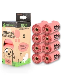 STARCH BAG Sacchetti BIO compostabili per feci 8 rotoli x 15 pezzi, colore rosa