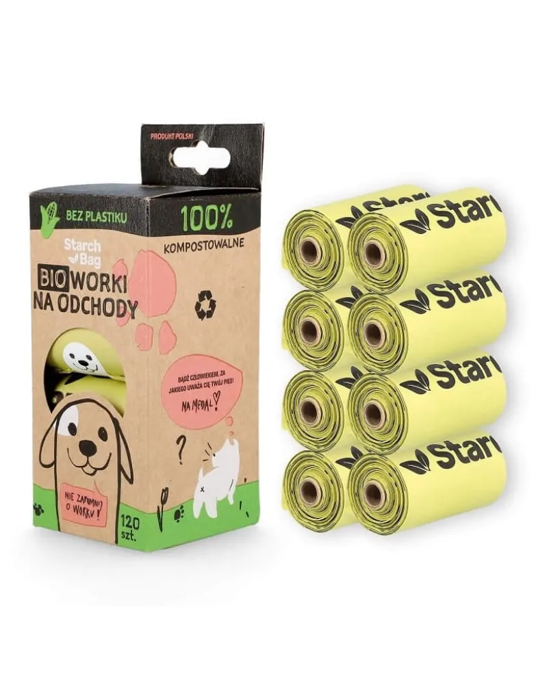 STARCH BAG Sacchetti BIO compostabili per feci 8 rotoli x 15 pezzi, colore verde