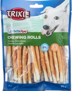 TRIXIE Denta Fun Chicken Chewing Rolls in pelle di bovino con filetti di pollo arrotolati 12 cm. 30 pz./240 gr.