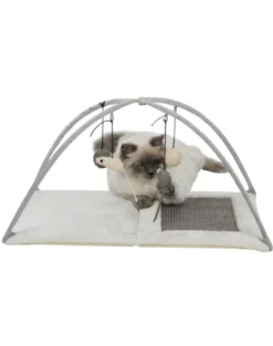 TRIXIE Graffiatoio - tappetino con giochi su corda, 60 × 33 × 42 cm, grigio