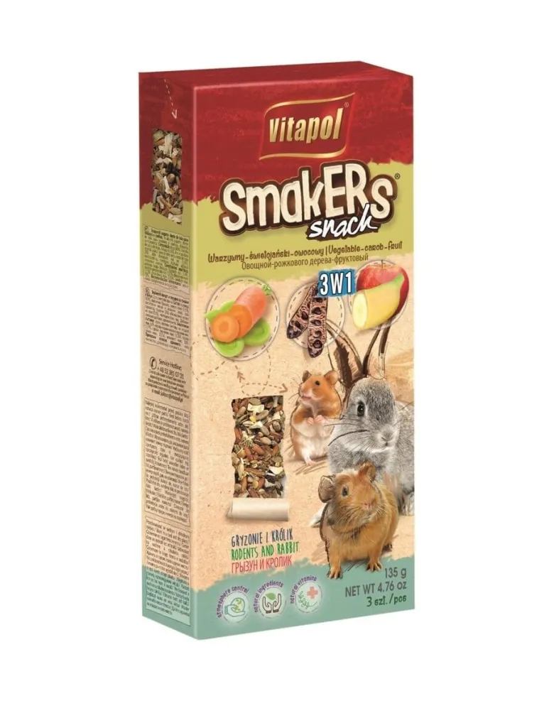 VITAPOL Smakers 3 in1 per roditori e conigli (verdure/semi/frutta) 3 pezzi