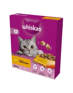 WHISKAS Adult 800g Alimento secco completo con delizioso pollo per gatti adulti