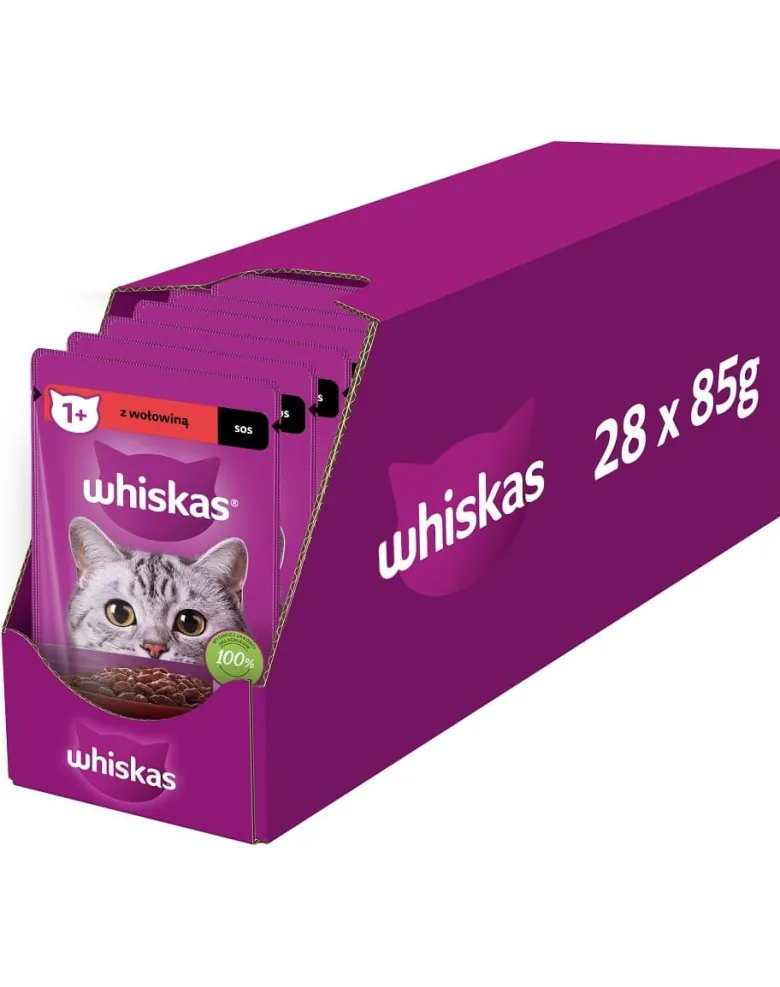 WHISKAS Adult in bustina 28x85g Alimento umido con manzo in salsa per gatti adulti