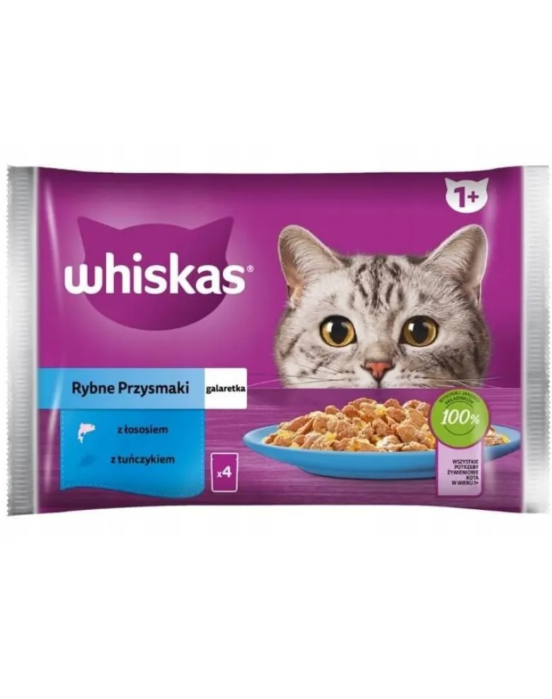 WHISKAS Adult in bustina 4x85g Alimento umido in gelatina con salmone e tonno