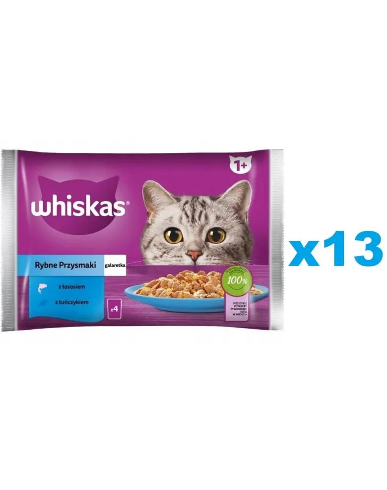 WHISKAS Adult in bustina 52x85g Alimento umido in gelatina con salmone e tonno
