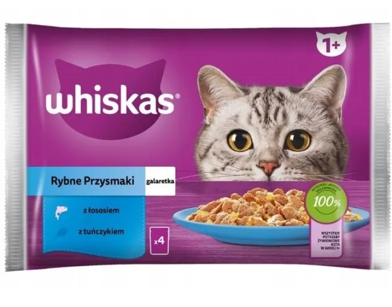 WHISKAS Adult in bustina 52x85g Alimento umido in gelatina con salmone e tonno