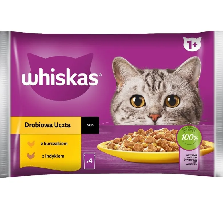 WHISKAS Adult in bustina 52x85g Alimento umido per gatti adulti pollo e tacchino in salsa