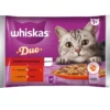 WHISKAS Adult in bustina 4x85g Alimento umido per gatti bocconcini in gelatina con manzo e pollame, agnello e anatra